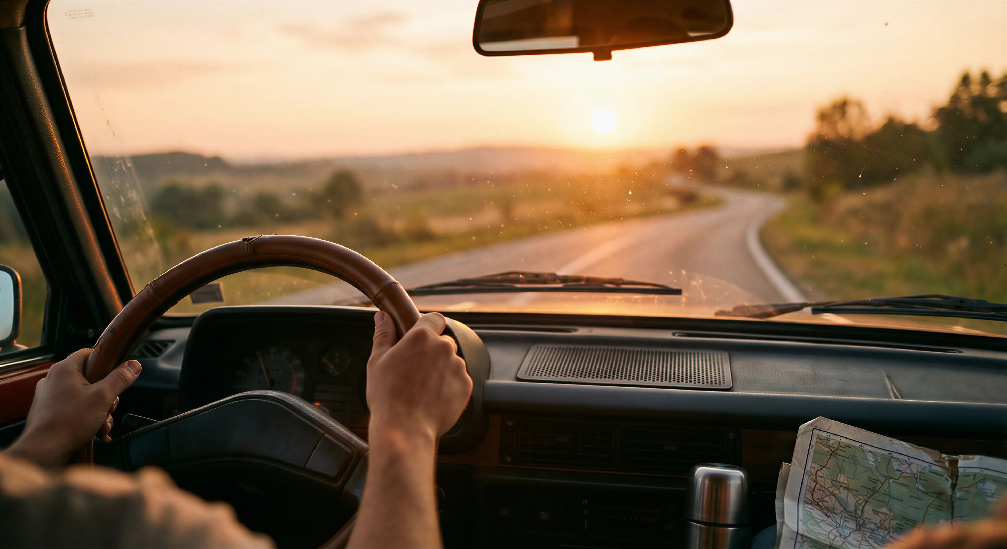 The journey of entrepreneurship - an open road stretching toward golden hour